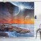Ambesonne Galaxy Shower Curtain, Planet Landscape View from a Rocky Beach Ocean Science Room Theme, Cloth Fabric Bathroom Decor Set with Hooks, 69" W x 70" L, Orange Umber Blue